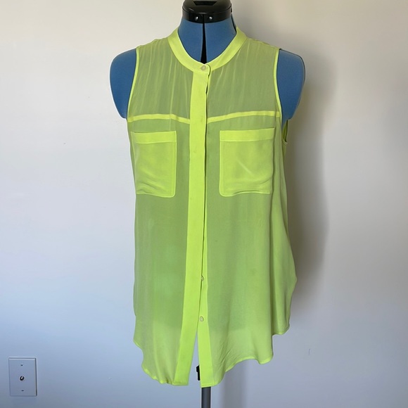 Madewell Tops - Neon green silk sleeveless button down Madewell shirt